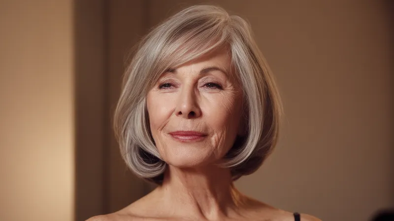 femme de 60 ans avec un carré court dégradé