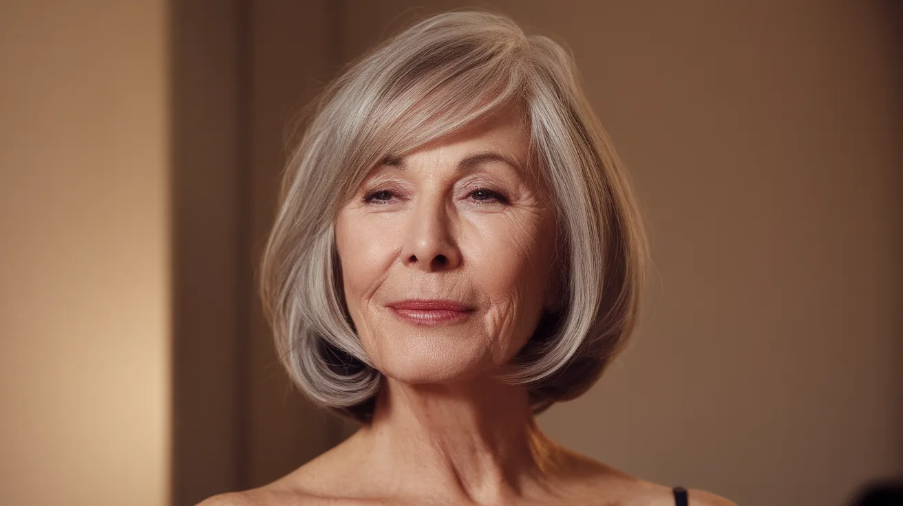 femme de 60 ans avec un carré court dégradé