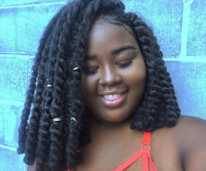 image of influencer garcia glam with large marley twists in a bob