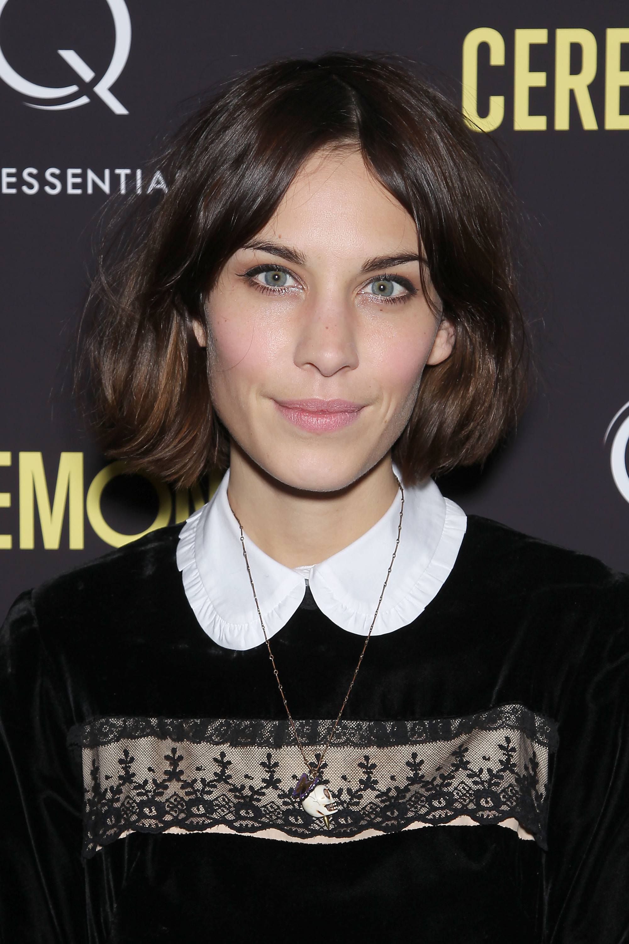 Alexa Chung with dark brown bob with chocolate highlights
