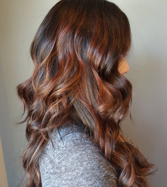 femme aux cheveux châtain foncé au salon