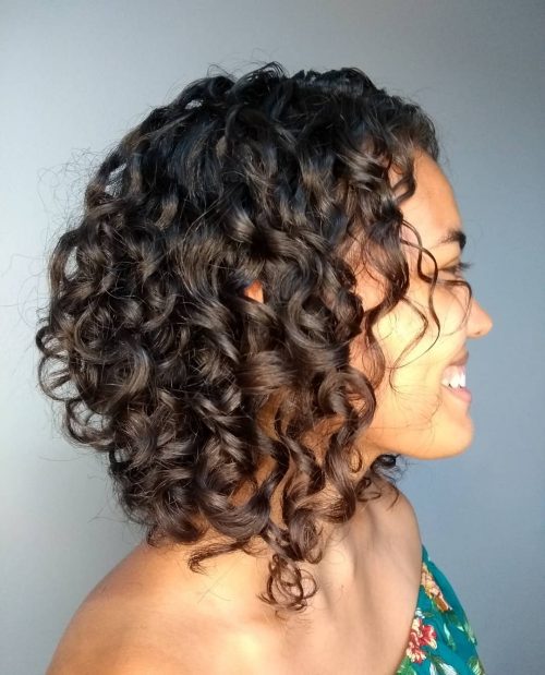 long curly a line bob