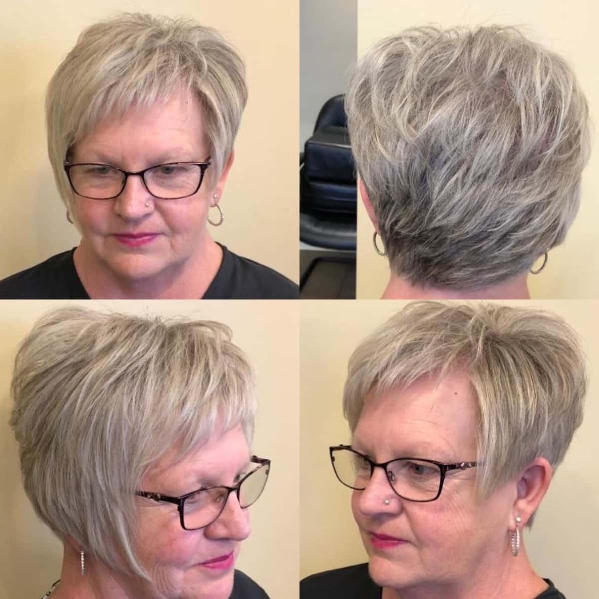 coupe pixie edgy avec des lunettes pour les femmes de 60 ans