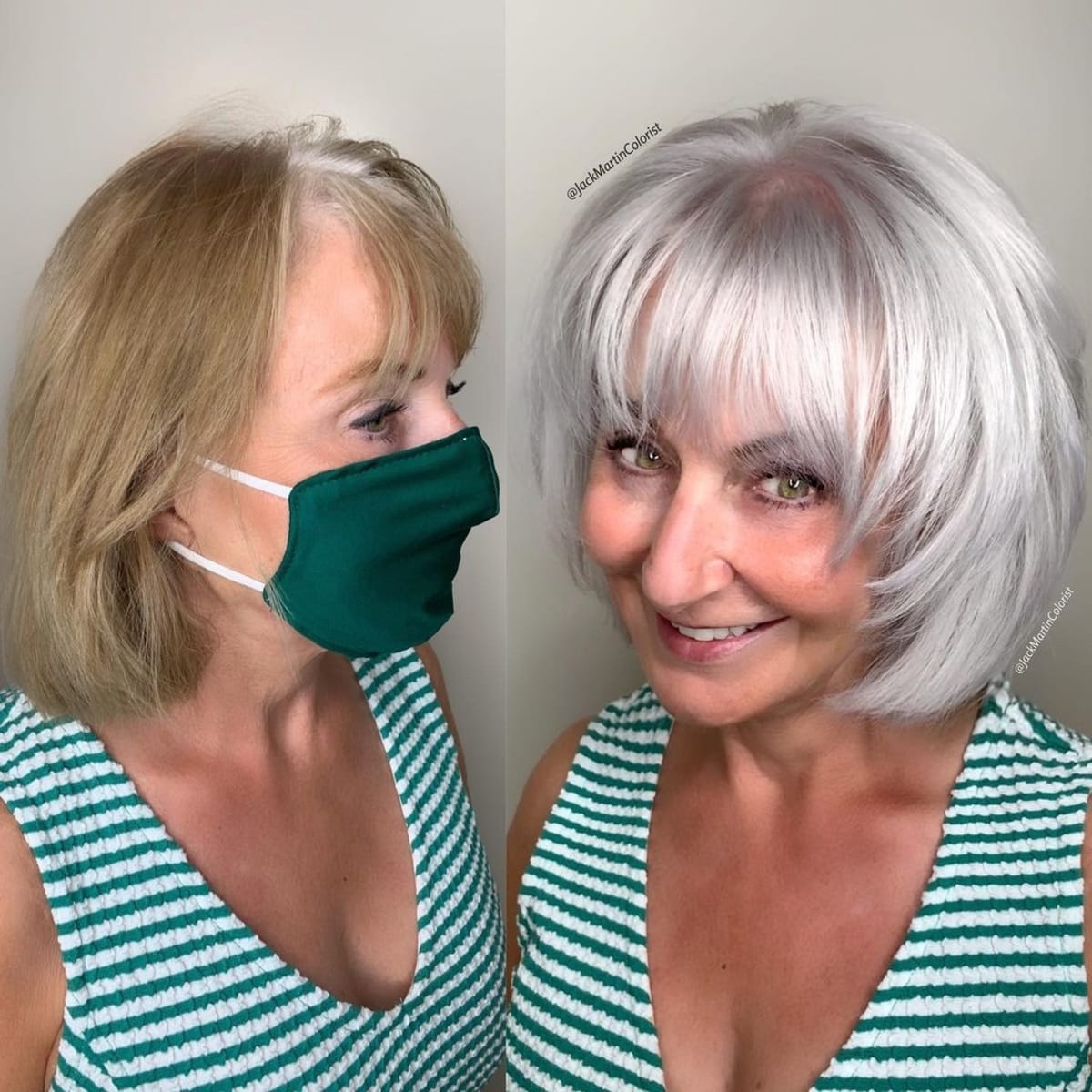 Shag court et dégradé pour les femmes de plus de 50 ans avec des cheveux gris épais.