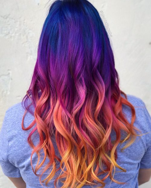 Joli arc-en-ciel Ombre sur cheveux longs