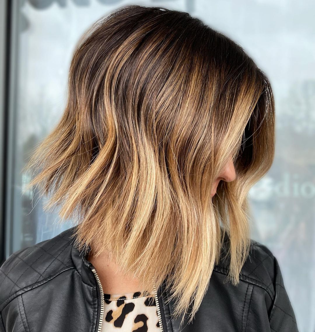 blunt bob avec balayage bronde