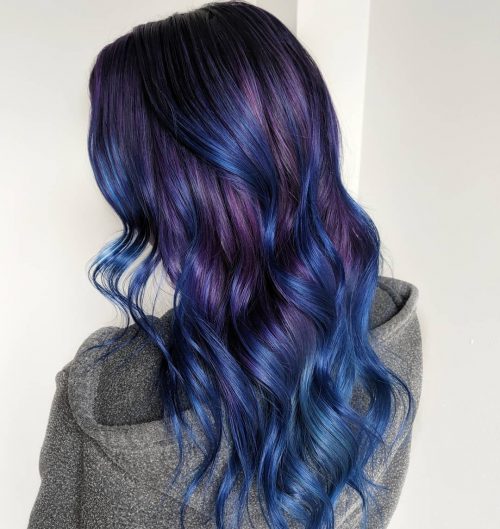 Balayage bleu et violet