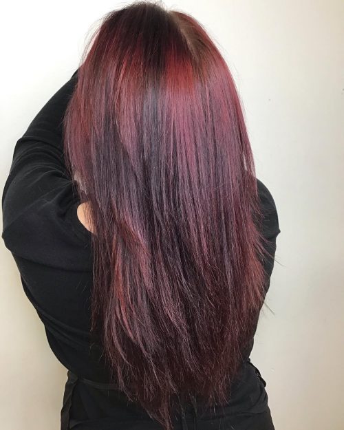 Balayage rouge foncé long