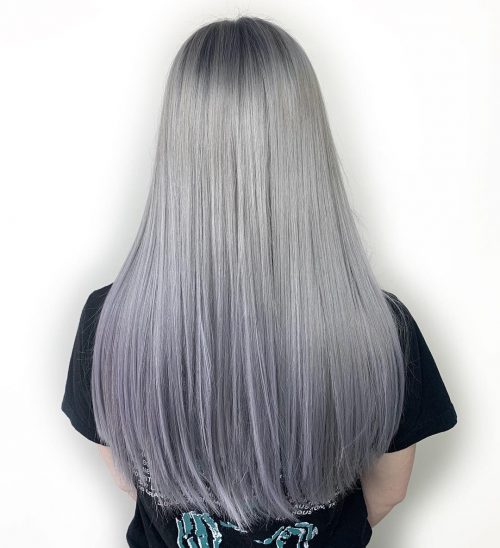 Couleur de cheveux ombre argentée lavande