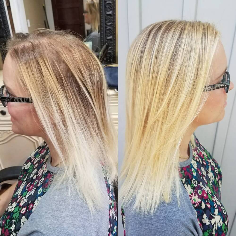 Coiffure Blonde Illusion pour les cheveux fins ou clairsemés.