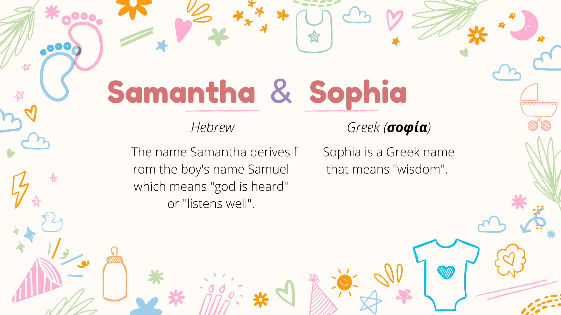 Signification des noms des jumelles Samantha et Sophia.