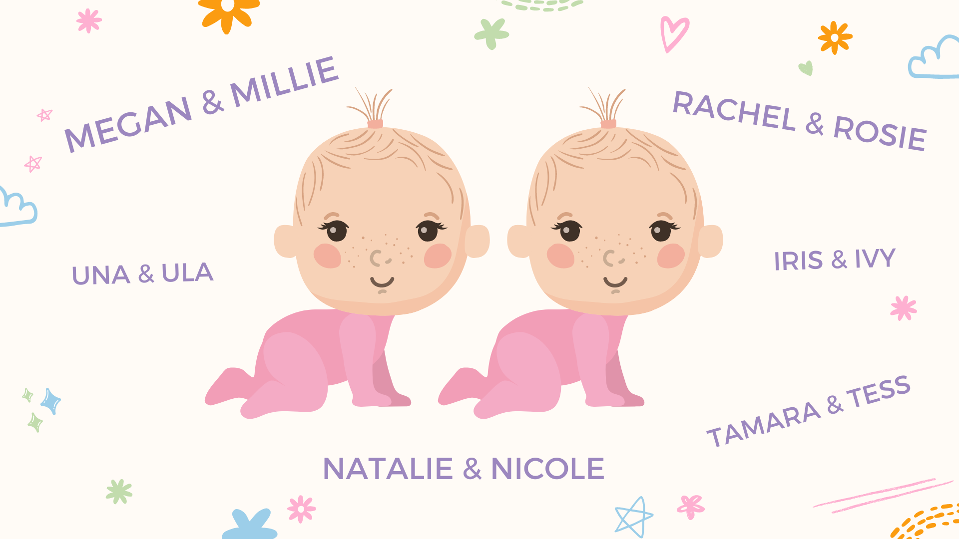 un collage de prénoms jumeaux de petites filles