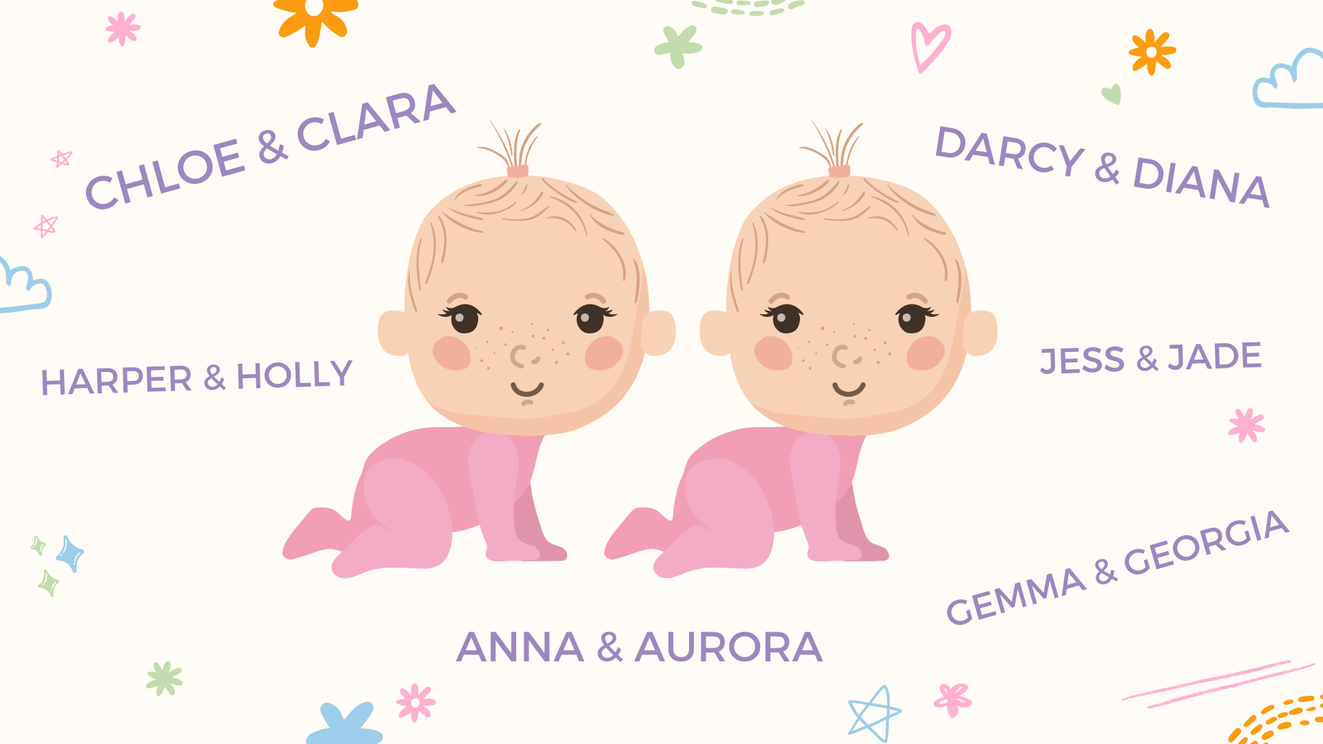 un collage de prénoms jumeaux de petites filles