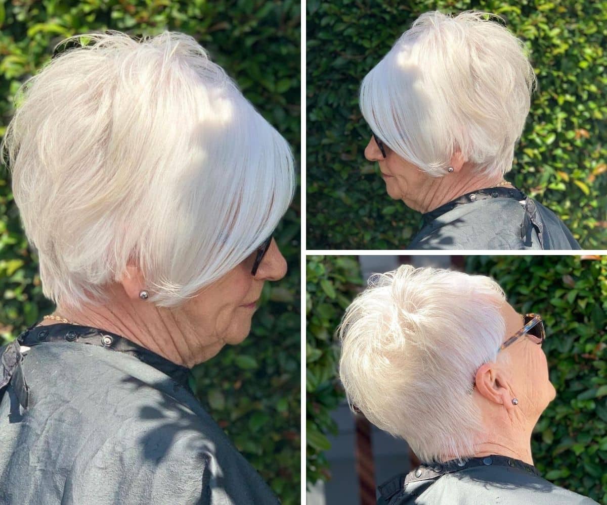 Style asymétrique classique pour les femmes de plus de 60 ans aux cheveux blancs