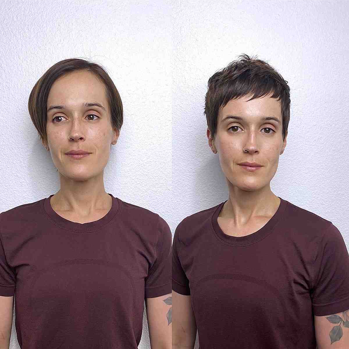 Coupe de cheveux androgyne avec frange