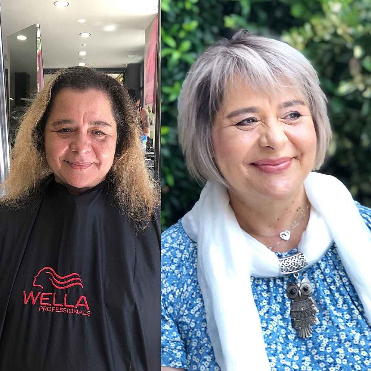 Bob à étages pour les femmes de plus de 60 ans aux joues potelées.