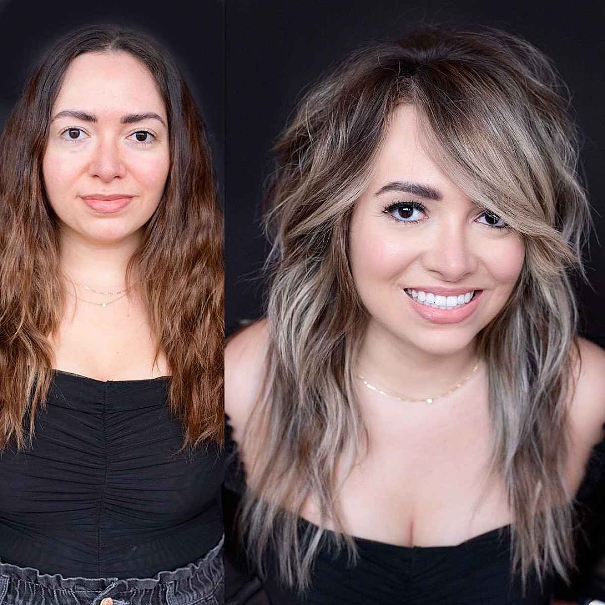 Cheveux ondulés avec une frange tombée sur le côté