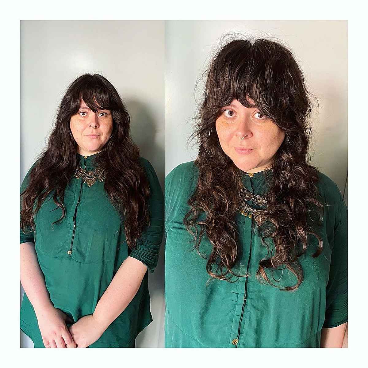 Coupe hirsute avec frange en rideau pour cheveux ondulés