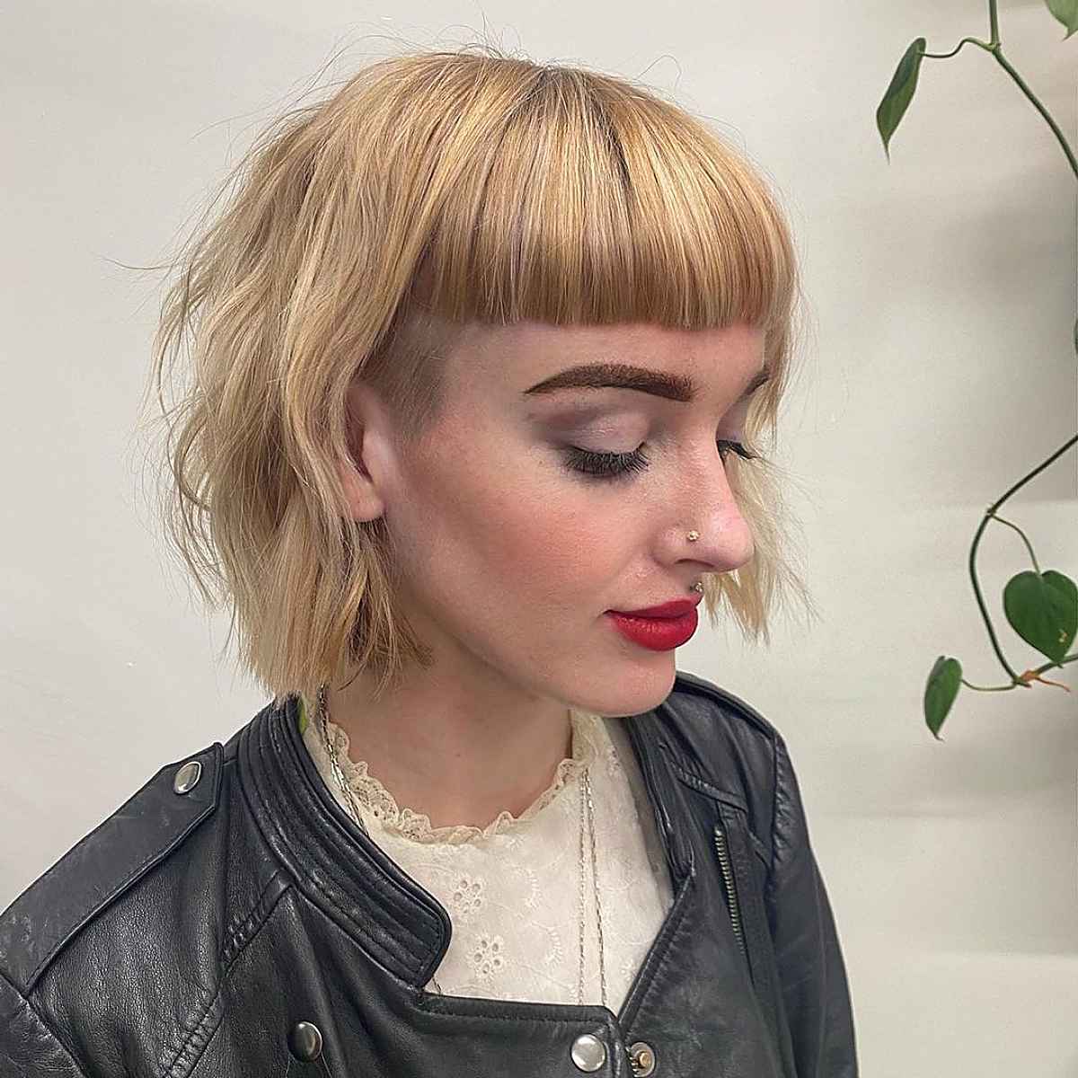 Sous-coupe avec frange pour les femmes de plus de 30 ans aux cheveux épais