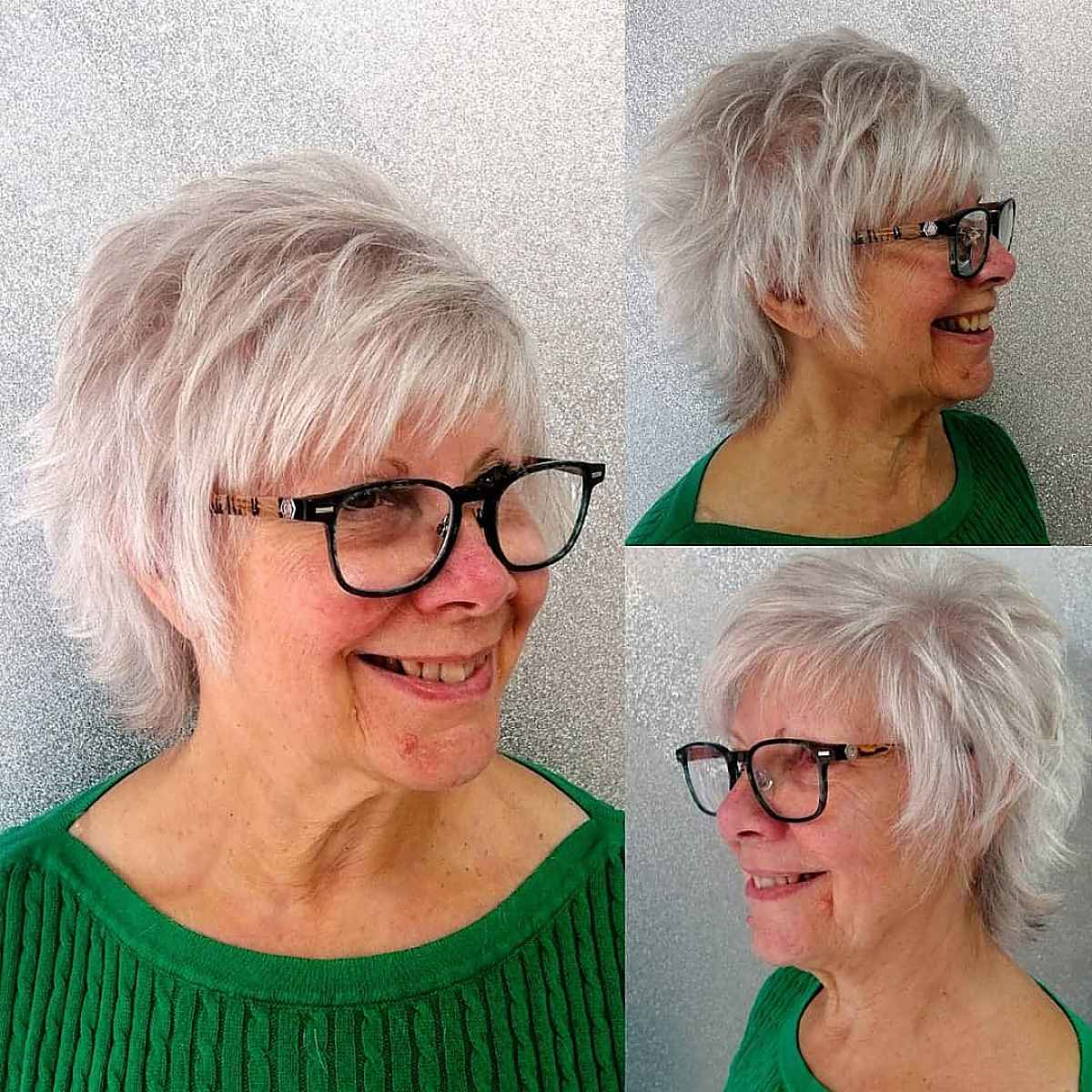 Coiffure courte et hirsute pour les femmes de plus de 60 ans.