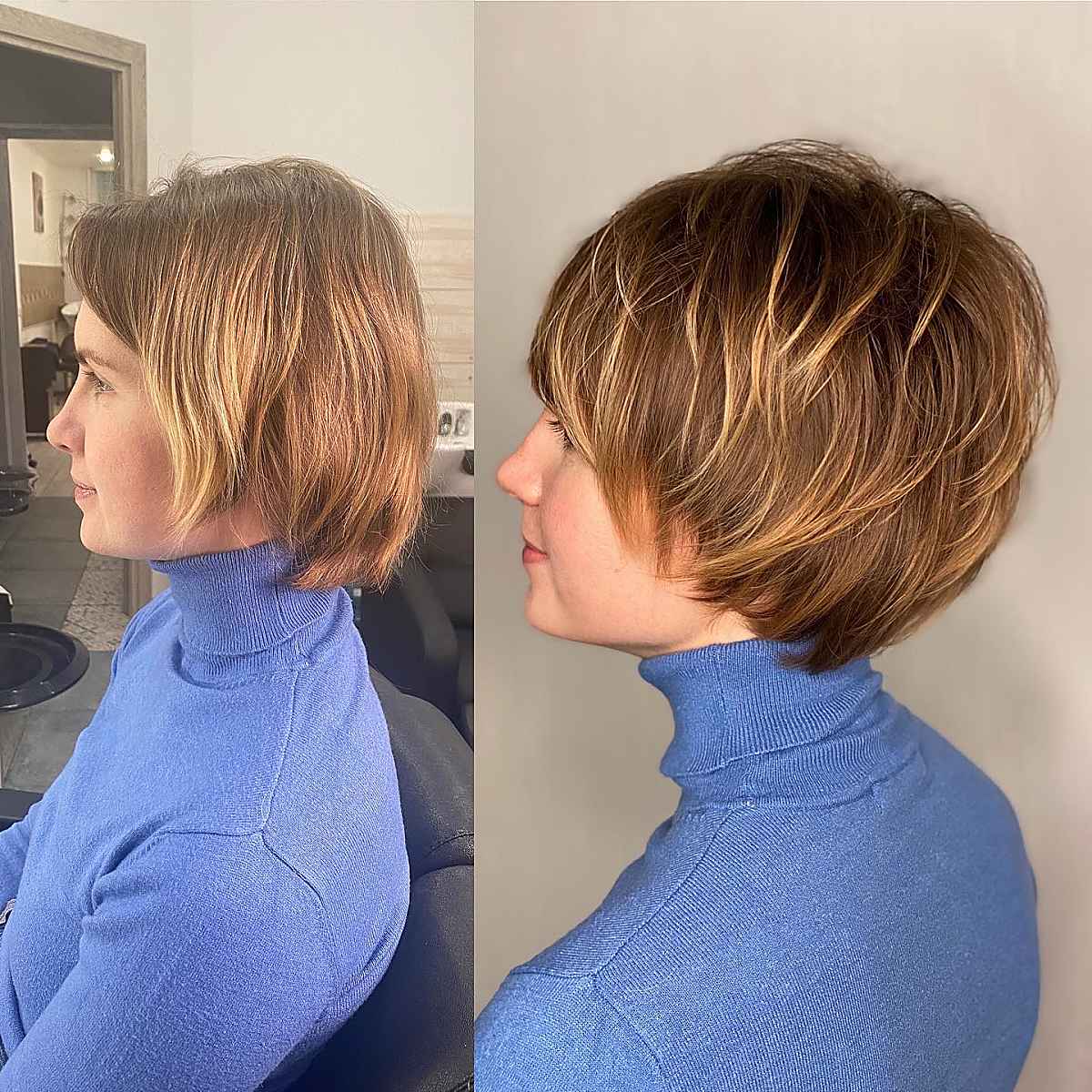Coiffure bixie avec couches ondulées