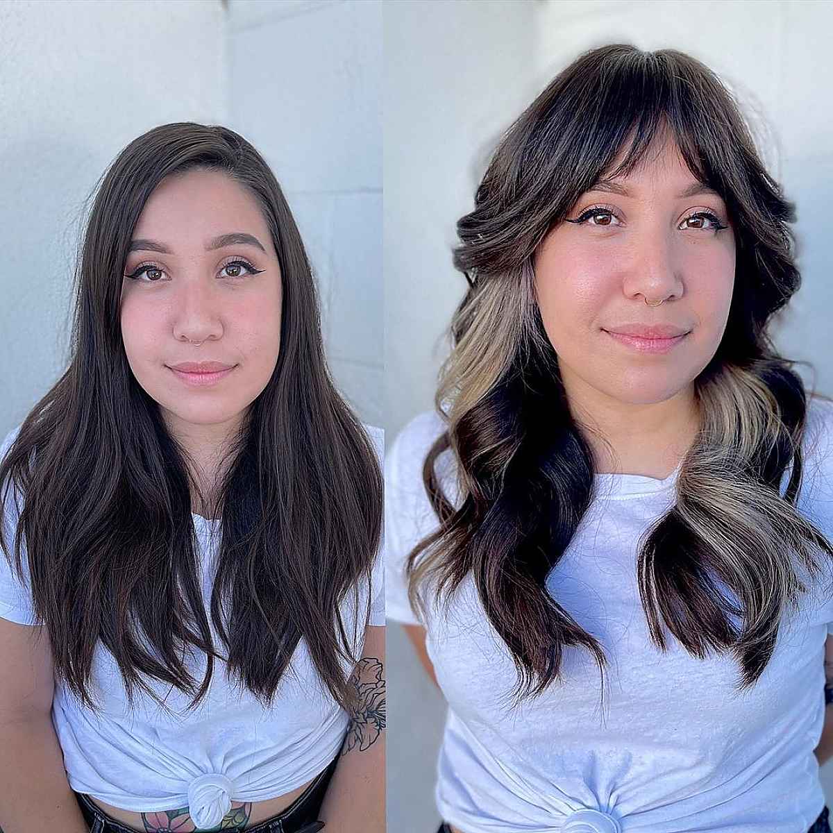 Cheveux hirsutes avec une frange en rideau.