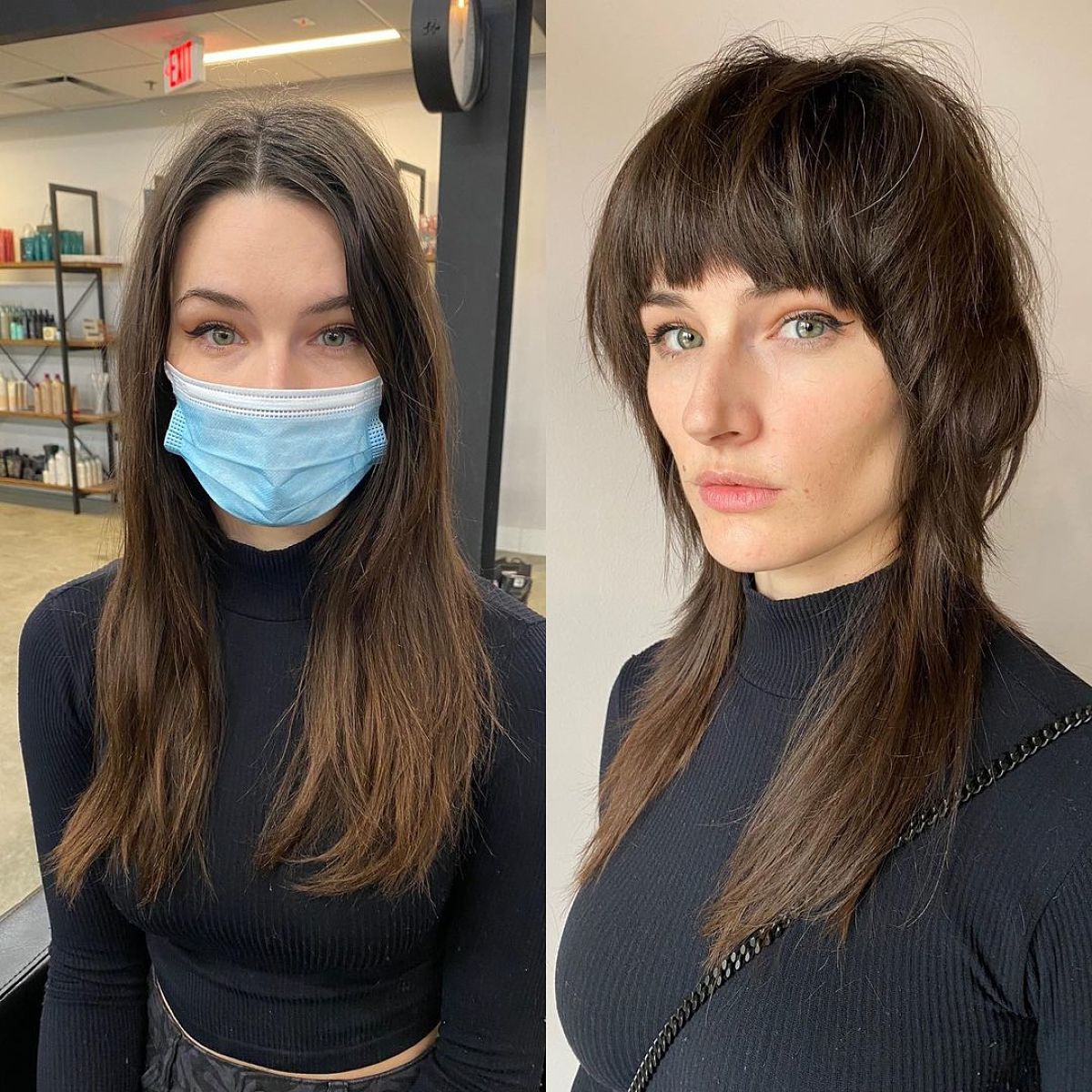 Coupe de cheveux loup à poils longs avec une grosse frange