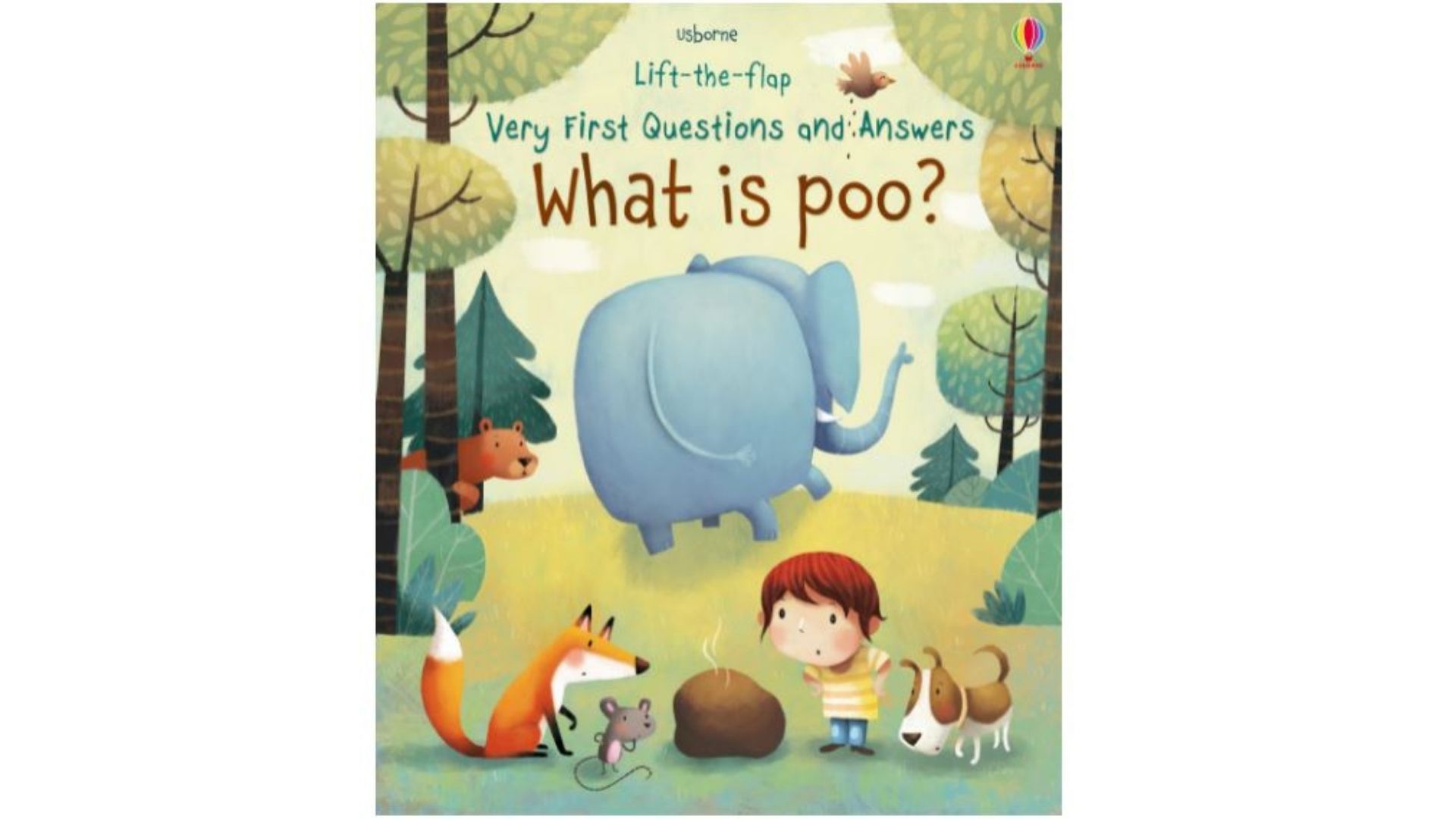 Image d'un livre avec des illustrations de différents animaux enquêtant sur un caca dans le cadre des meilleurs livres d'apprentissage de la propreté.