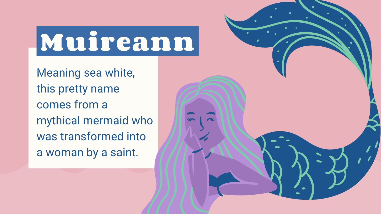 infographie rose avec une sirène pour illustrer les noms de bébés irlandais