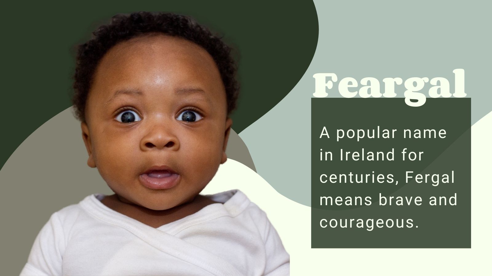 Fond vert foncé avec un bébé montrant un visage choqué.