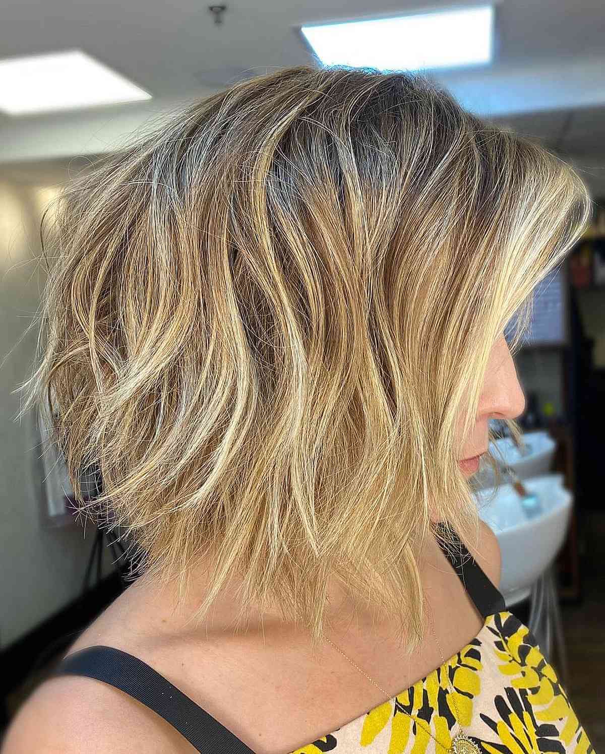 Short Layered Choppy Bob sur cheveux épais, grossiers et ondulés