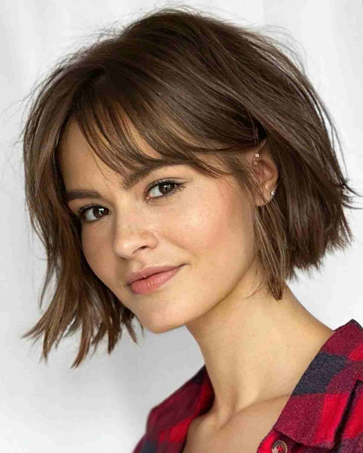 Bob court avec frange fine sur cheveux fins ondulés