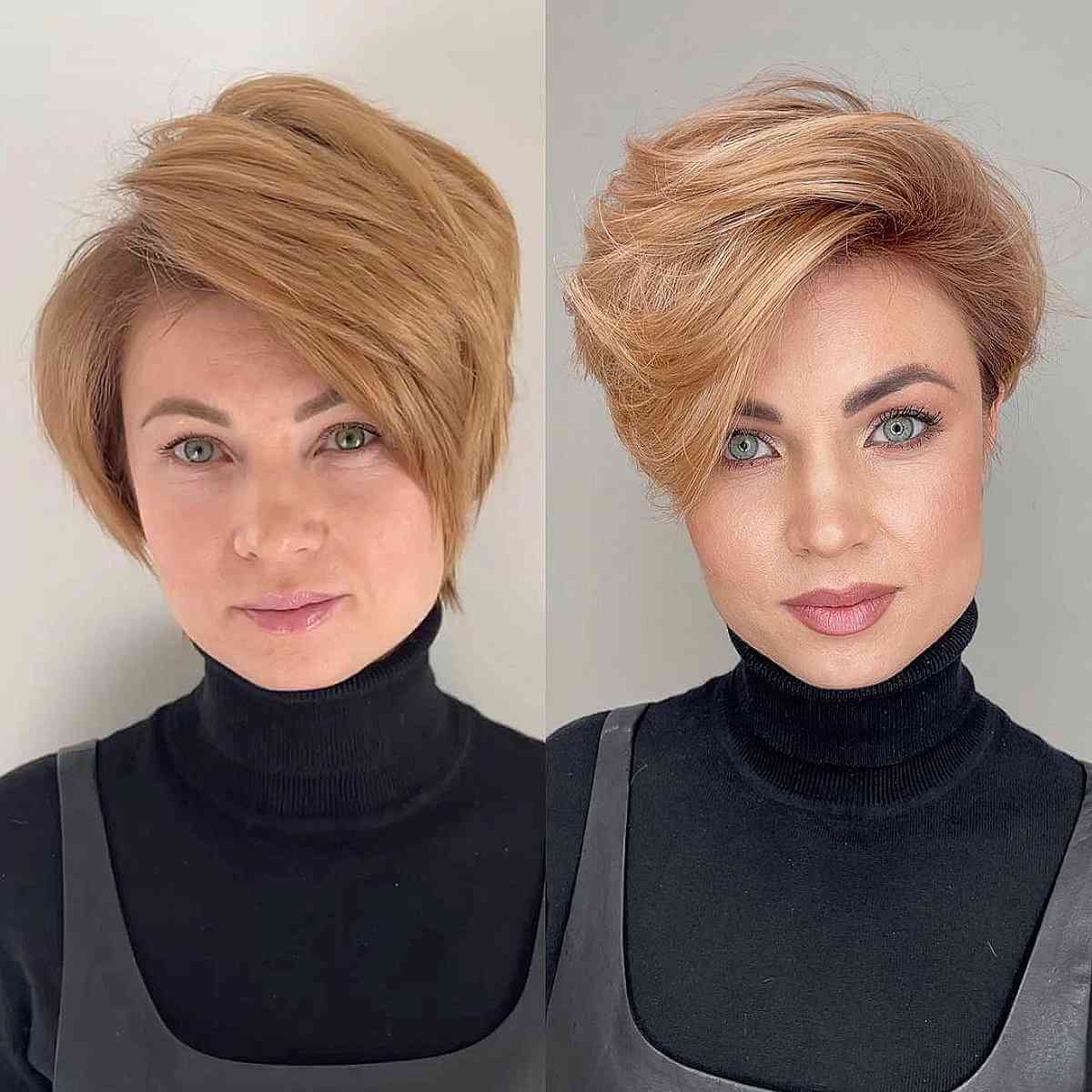 Coiffure sur les cheveux courts avec une raie sur le côté.