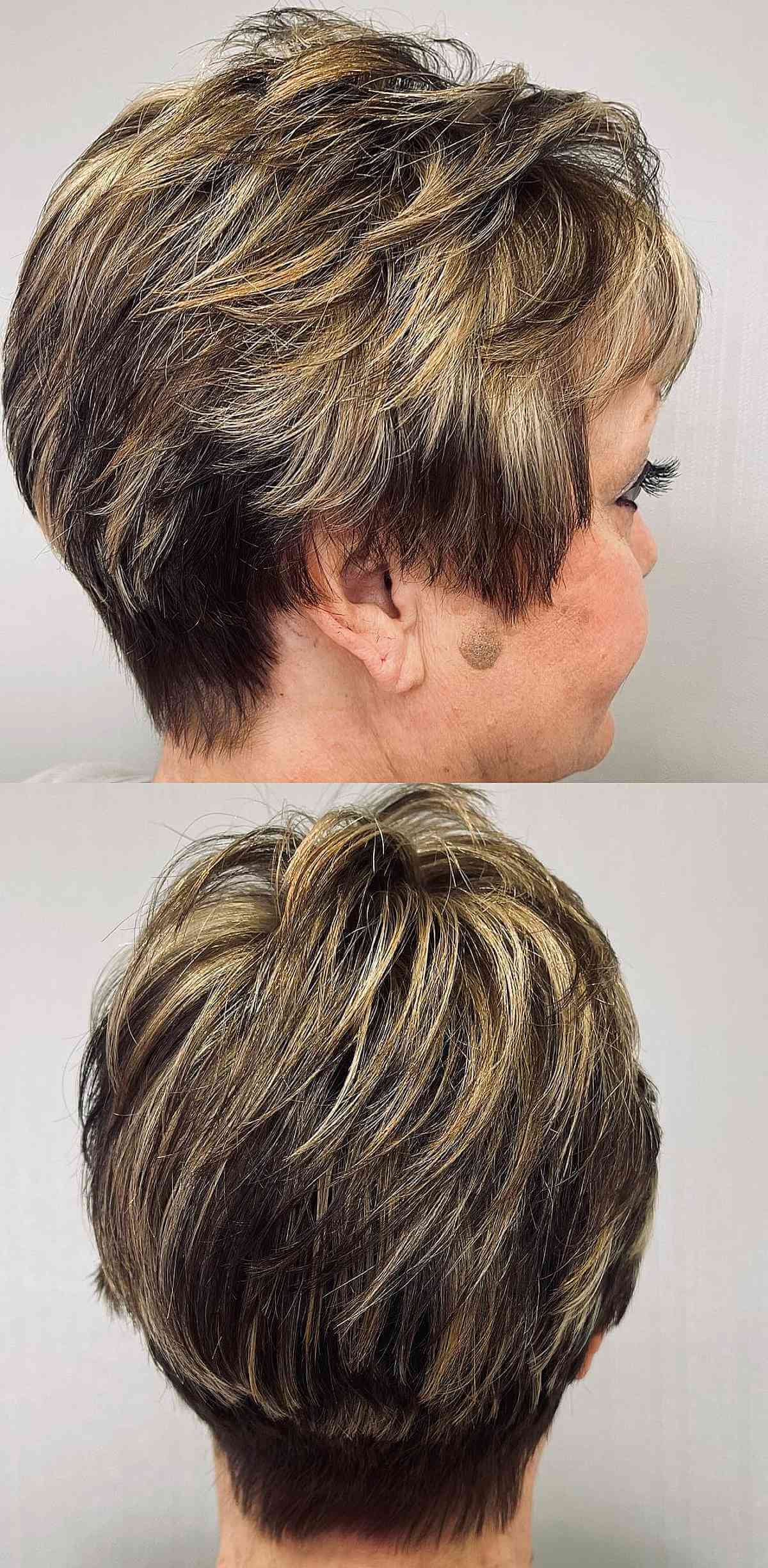 Mèches blond doré sur cheveux bruns