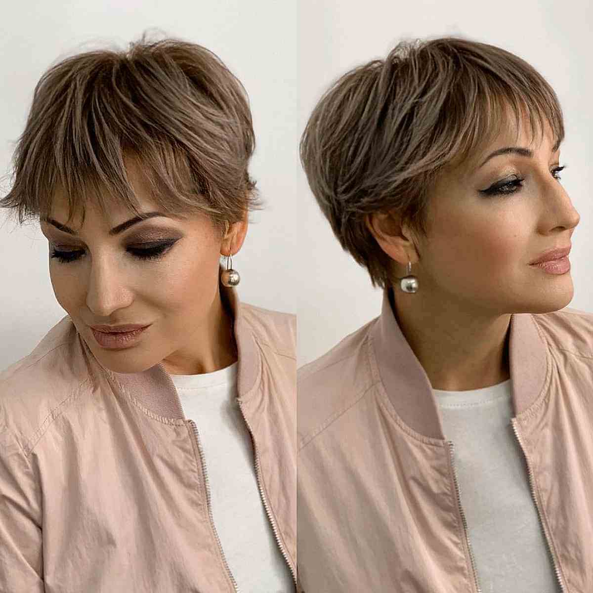 Châtain clair cendré sur cheveux courts en plumes Pixie Hair