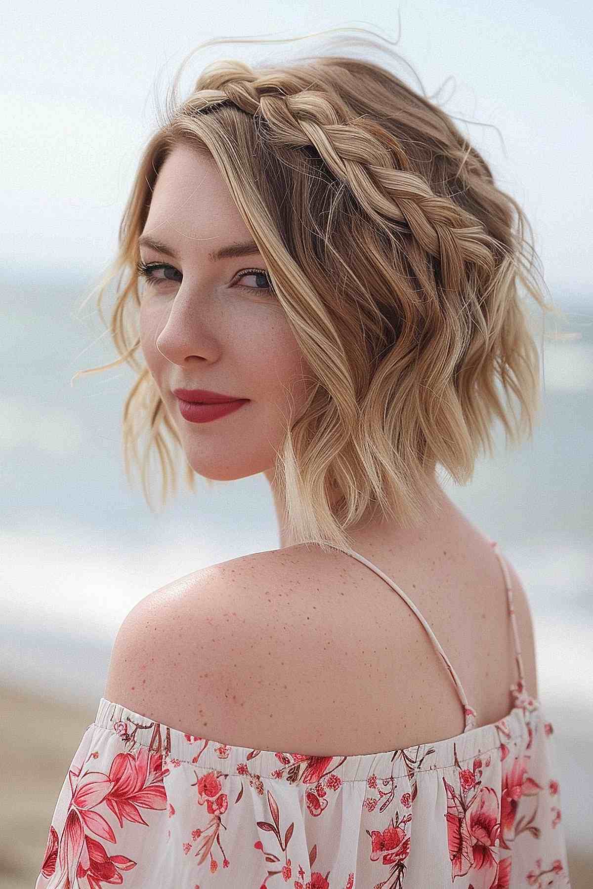 Mignonne couronne tressée pour cheveux courts avec des ondulations libres