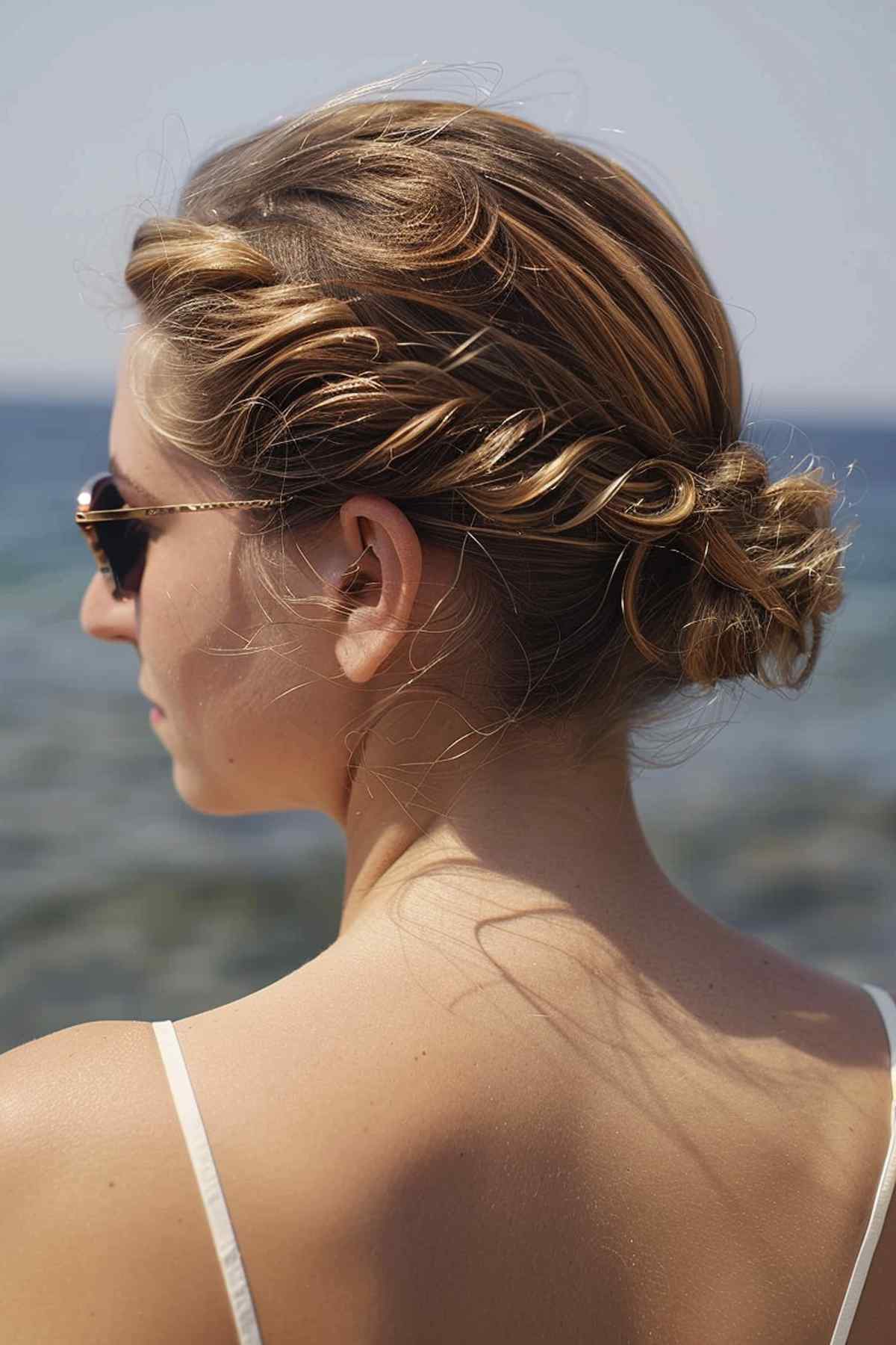 Chignon bas torsadé facile pour une journée à la plage avec des torsades élégantes