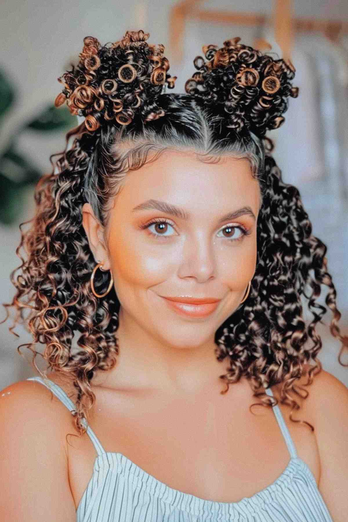 Chignons ludiques pour les cheveux bouclés avec des boucles définies