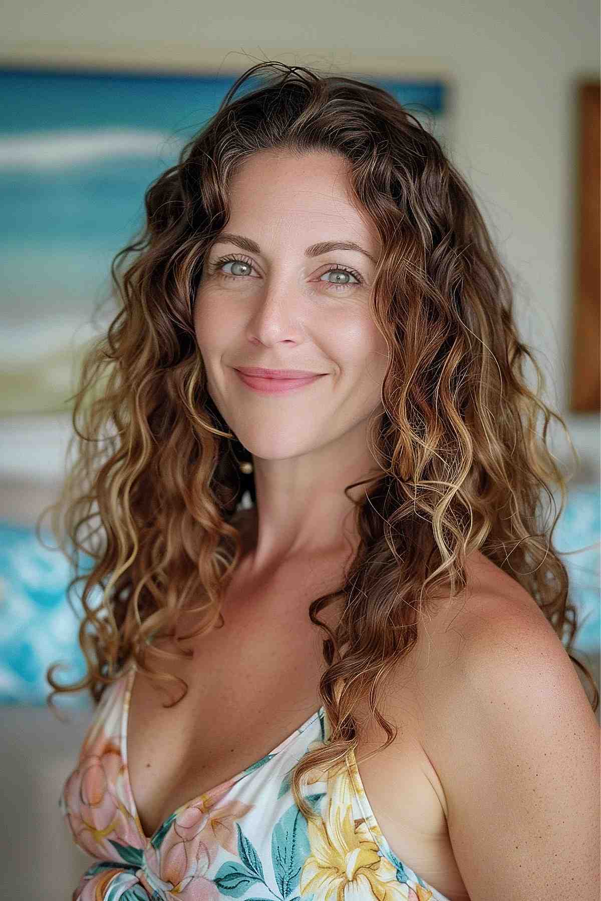 Cheveux bouclés naturels pour un look de vacances décontracté avec des boucles définies