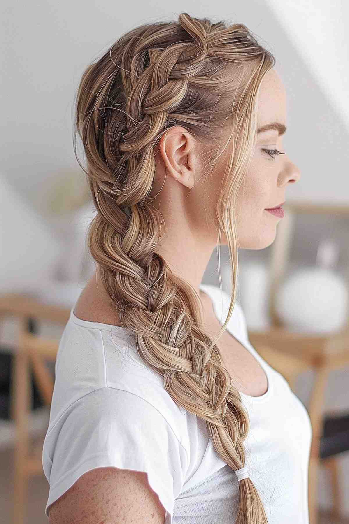 Élégante tresse latérale pour cheveux épais avec un tressage complexe