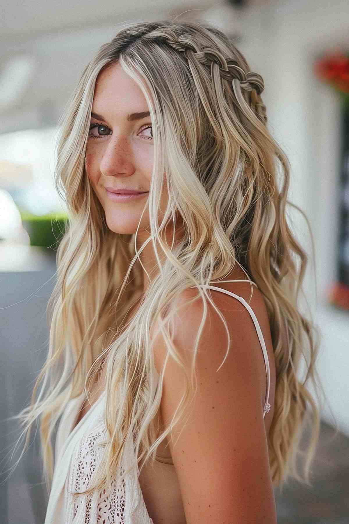 Ondes tressées boho pour cheveux fins avec une tresse latérale lâche