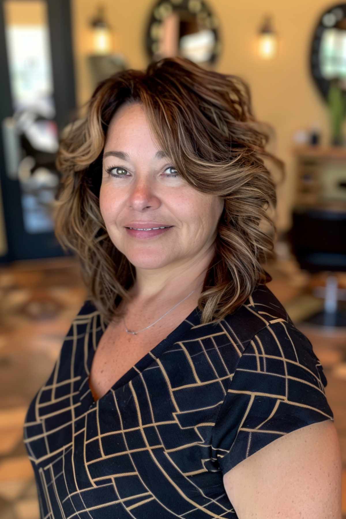 Coiffure aux épaules avec des ondulations douces pour les mamans
