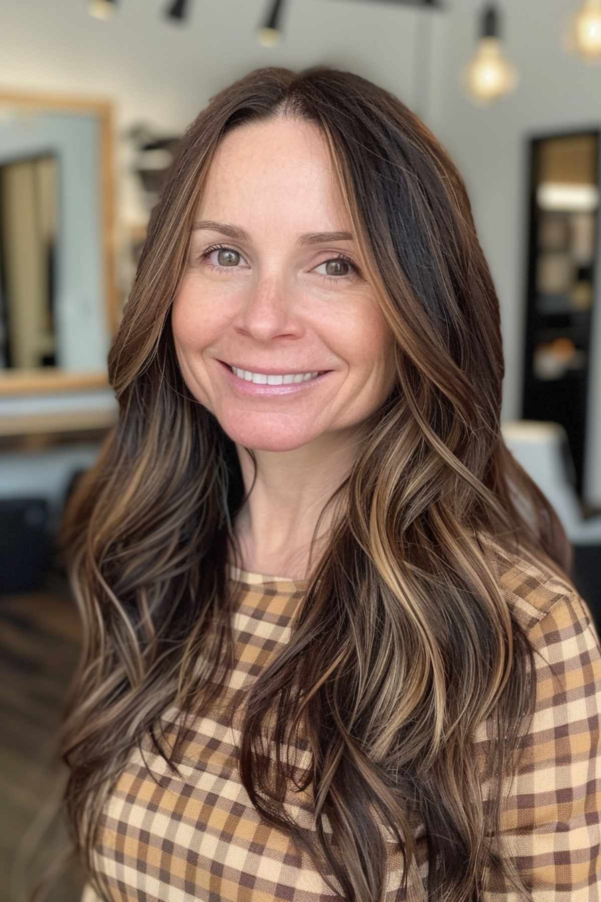Coiffure ondulée sans effort pour les mamans avec des reflets balayage naturels