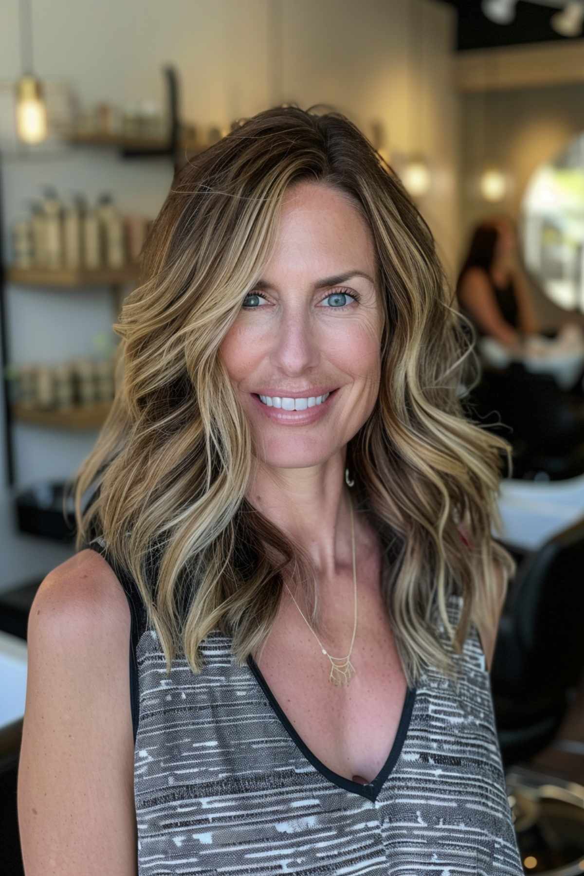 Coupe de cheveux mi-longs avec dégradés et frange sur le côté