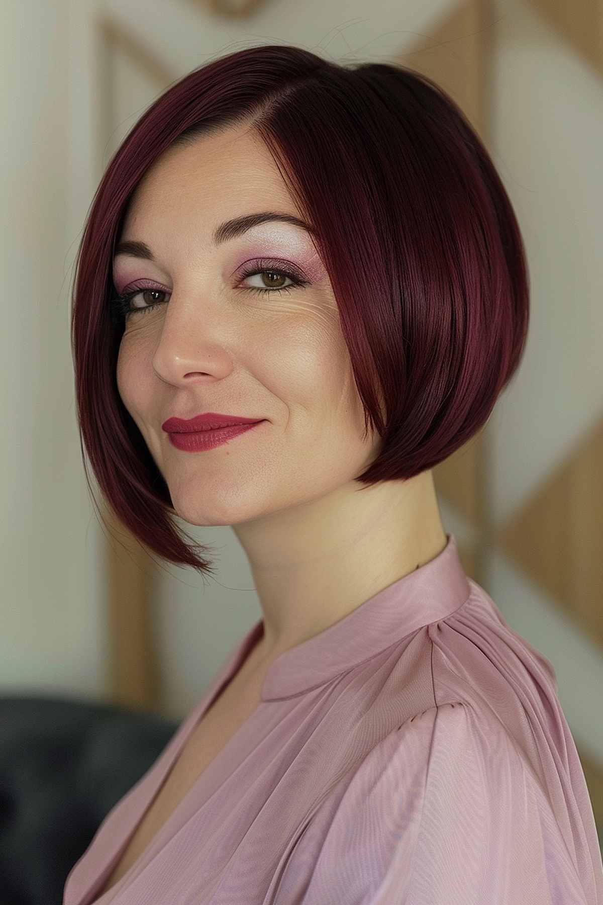 Coupe courte avec coloration rouge foncé.