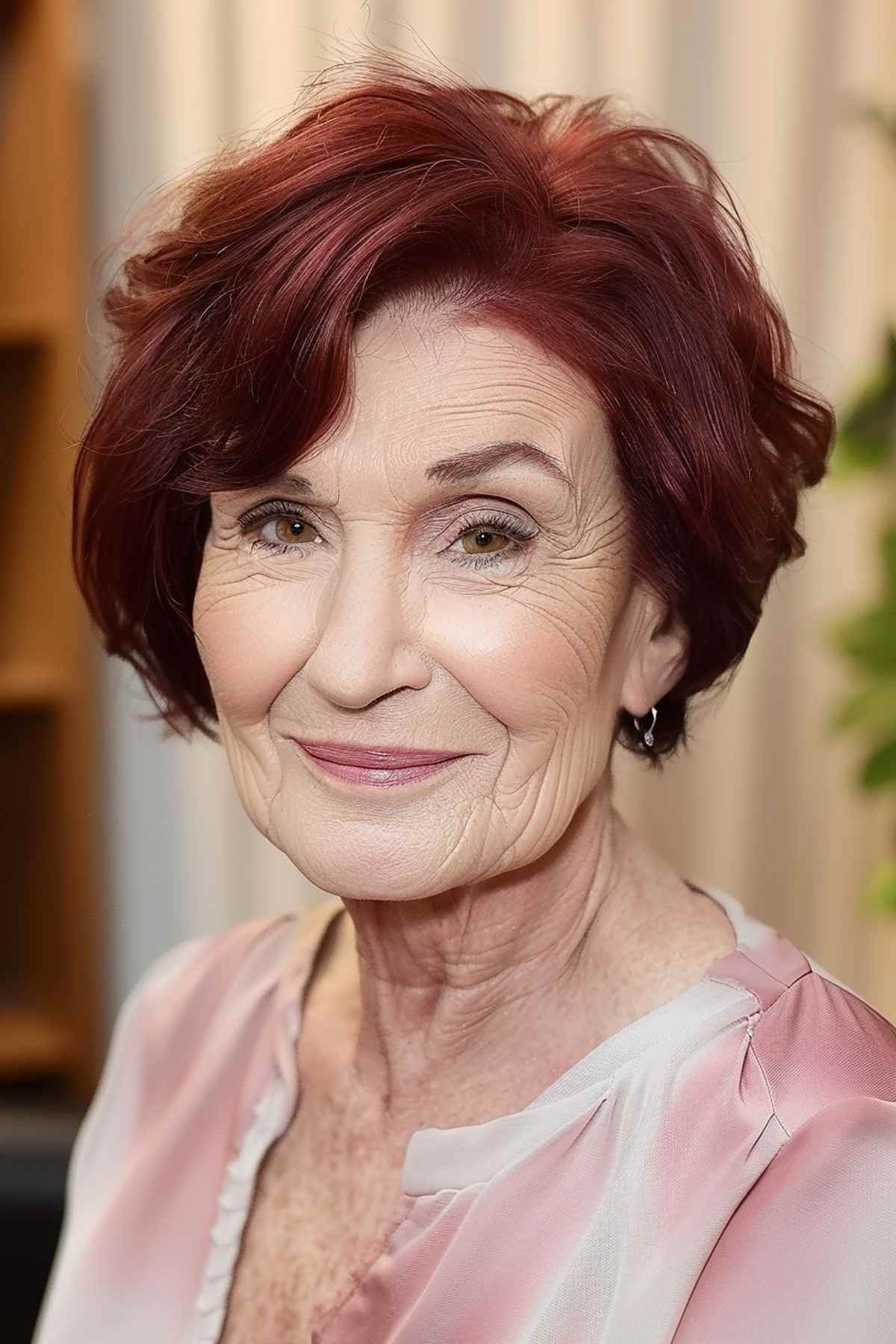 Ondes courtes et dégradées avec un ton cerise plus foncé pour les femmes de plus de 70 ans.
