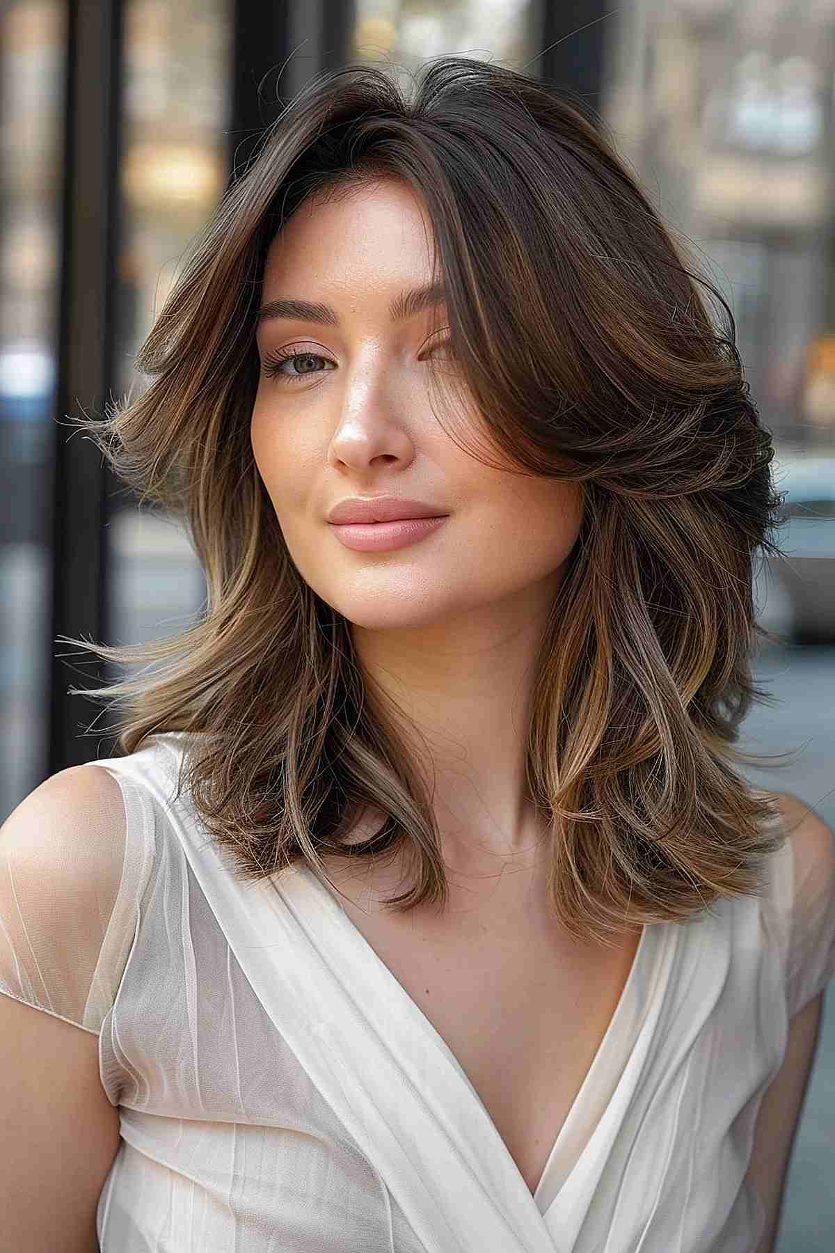 Coupe renard aux balayages lumineux et couches en cascade pour une dimension supplémentaire