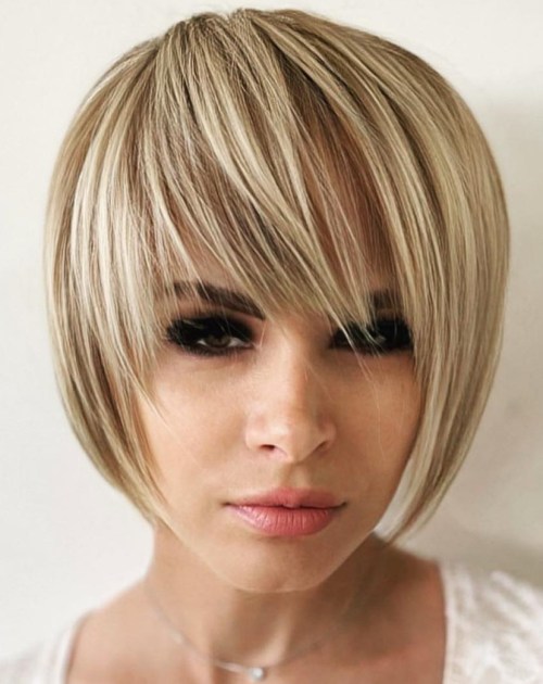 Straight Blonde Bob Haircut with Bangs