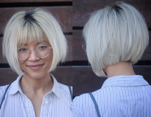 White Blonde Stacked Bob
