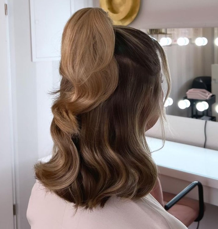 Half Up Ponytail with Hollywood Waves